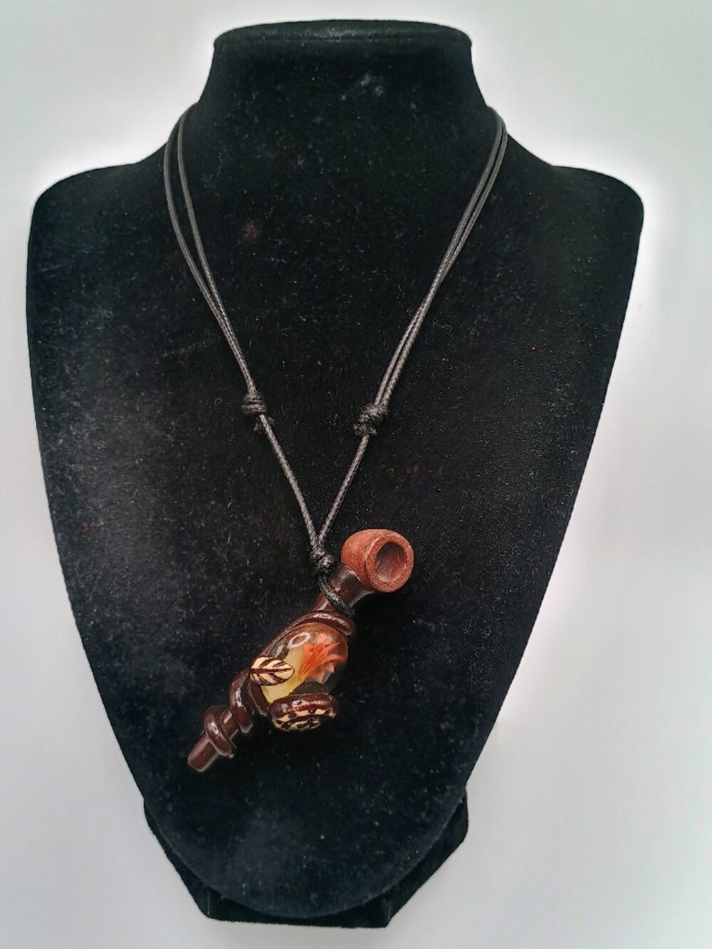 2-in-1 Handmade Pipe Necklace with Encapsulated Resin Flower Pendant